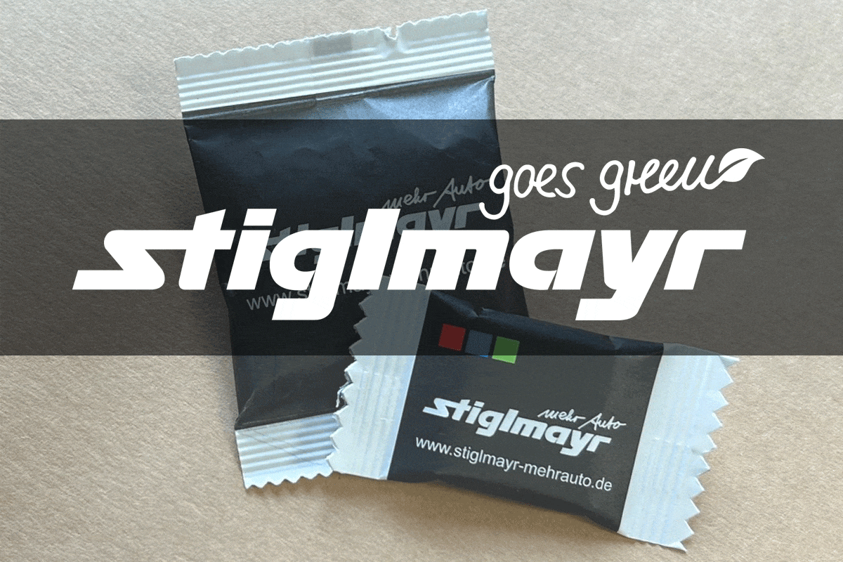 Bild zeigt das Logo Stiglmayr goes green mit den Stiglmayr-Traubenzuckern.